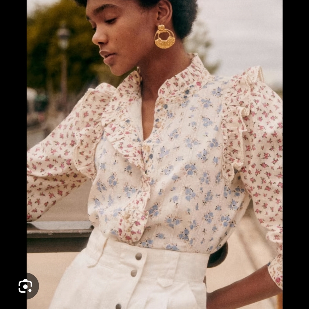 Sezane Tiny Blouse, Size 36/4, Floral Print